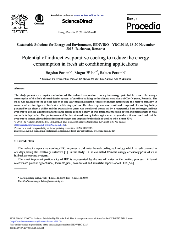 (PDF) Potential of Indirect Evaporative Cooling to Reduce the Energy ...