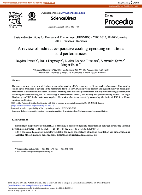 (PDF) A Review of Indirect Evaporative Cooling Operating Conditions and ...