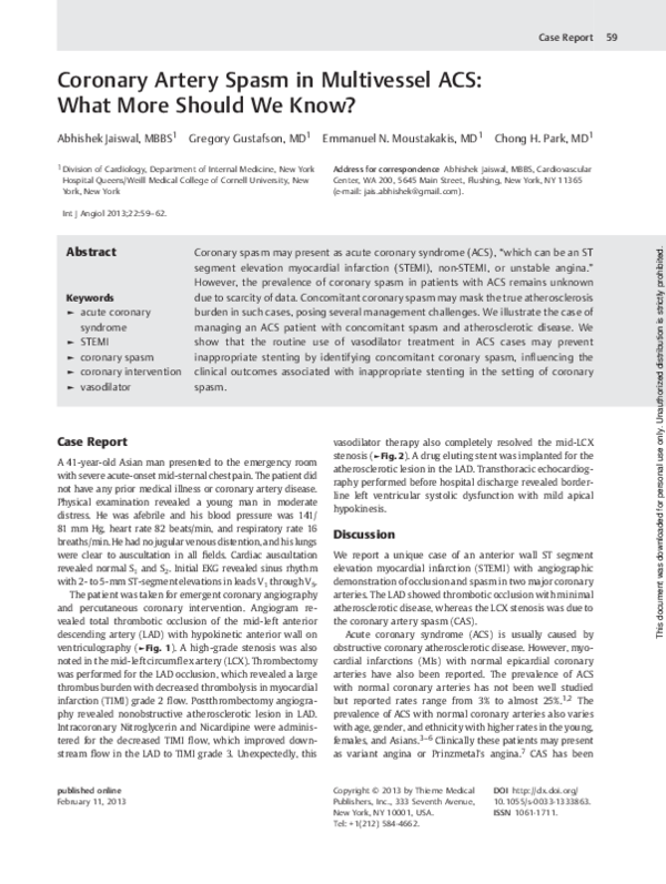 (PDF) Coronary Artery Spasm in Multivessel ACS: What More Should We Know?