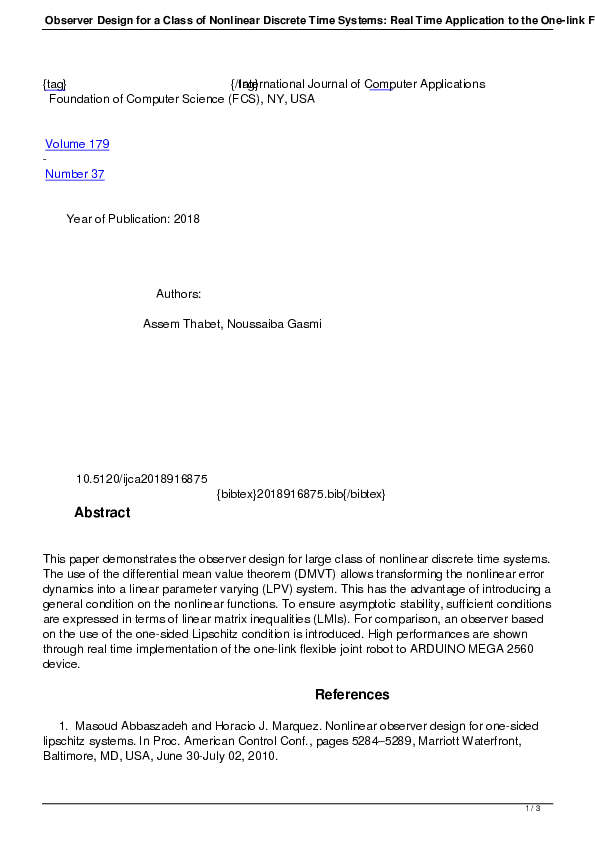 (PDF) Observer Design for a Class of Nonlinear Discrete Time Systems ...