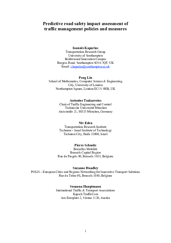 (PDF) Predictive road safety impact assessment of traffic management ...