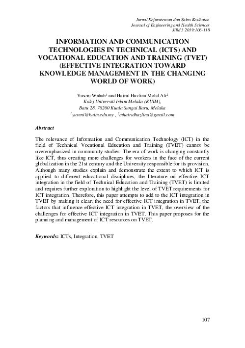(PDF) Information And Communication Technologies In Technical (ICTs ...
