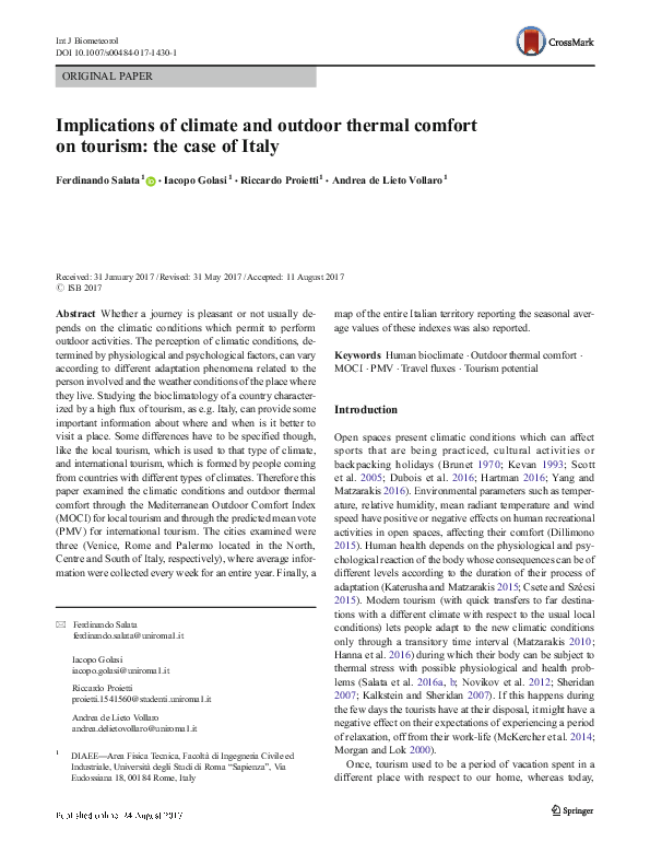 (PDF) Implications of climate and outdoor thermal comfort on tourism ...