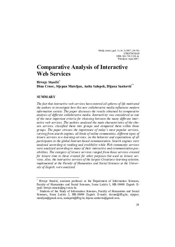 (PDF) Comparative Analysis of Interactive Web Services