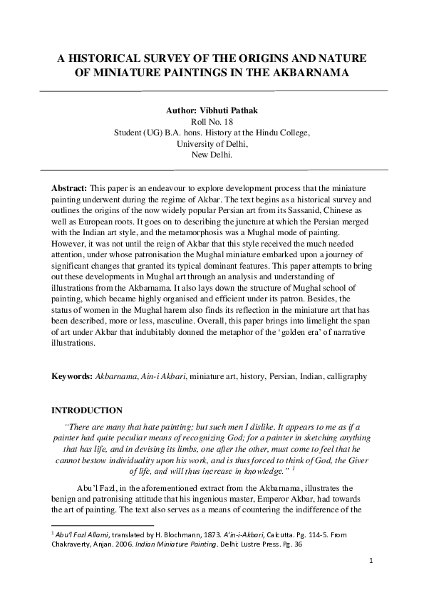 (PDF) A HISTORICAL SURVEY OF THE ORIGINS AND NATURE OF MINIATURE