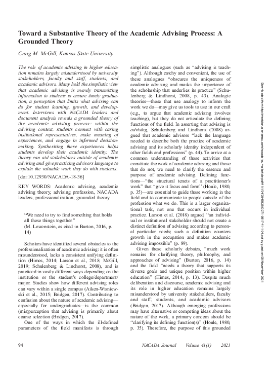(PDF) Toward a Substantive Theory of the Academic Advising Process: A ...