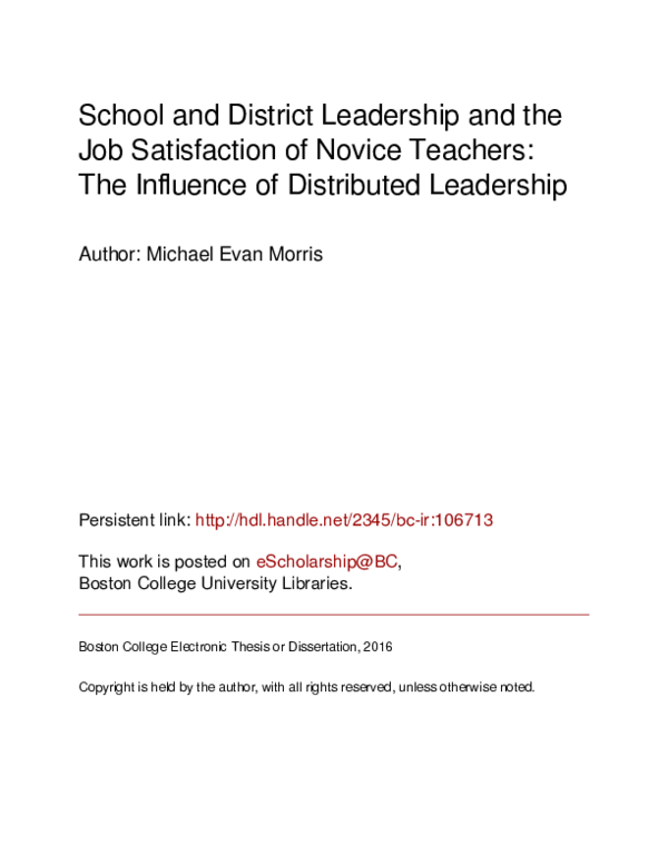 (PDF) School and District Leadership and the Job Satisfaction of Novice ...