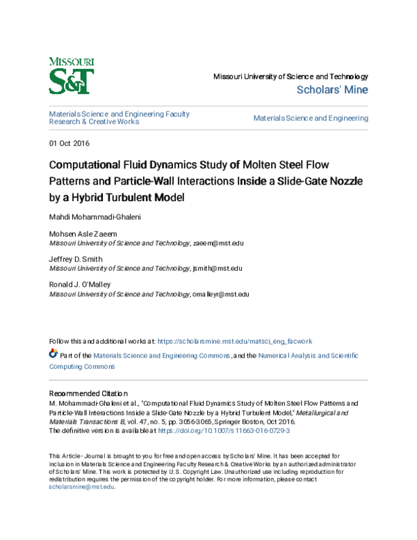 (PDF) Computational Fluid Dynamics Study of Molten Steel Flow Patterns ...