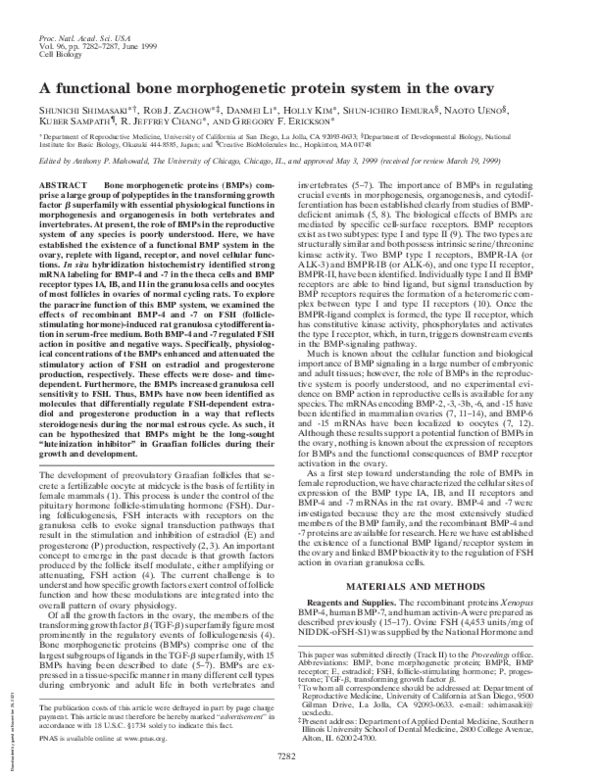 (PDF) A functional bone morphogenetic protein system in the ovary