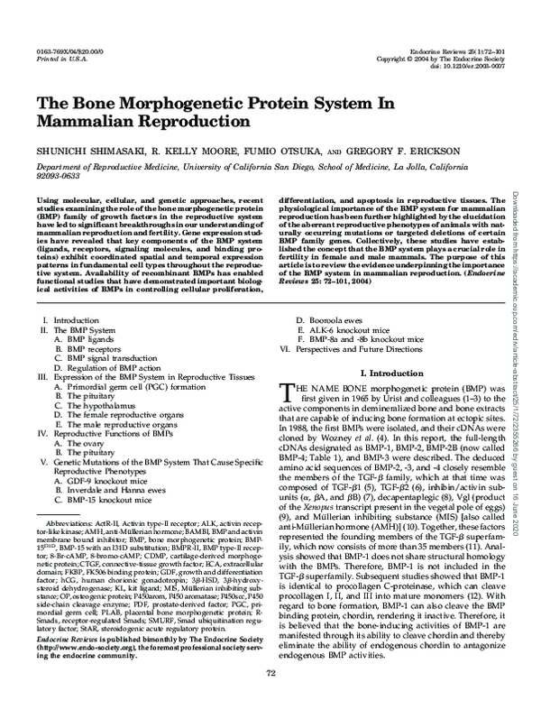 (PDF) The Bone Morphogenetic Protein System In Mammalian Reproduction