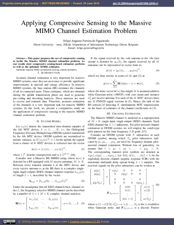 (PDF) Applying Compressive Sensing to the Massive MIMO Channel ...