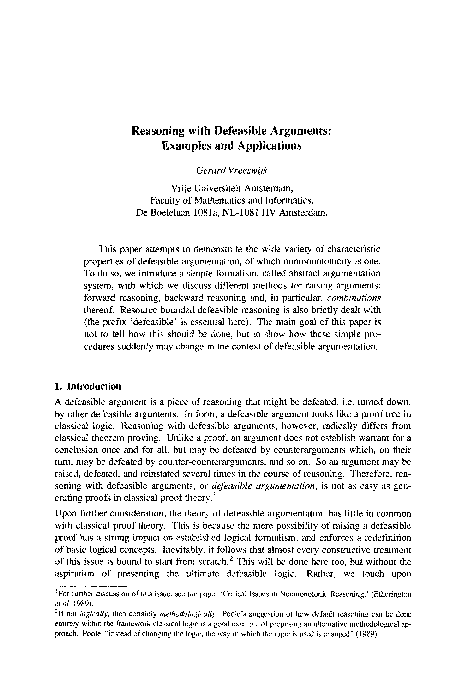 (PDF) Reasoning with defeasible arguments: Examples and applications