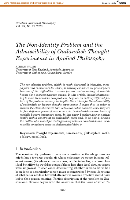 (PDF) The Non-Identity Problem and the Admissibility of Outlandish ...
