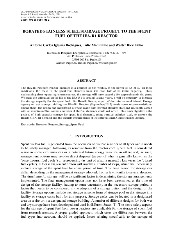 (PDF) Borated Stainless Steel Storage Project to the Spent Fuel of the ...