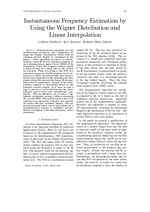 (PDF) Instantaneous frequency estimation by using the Wigner ...
