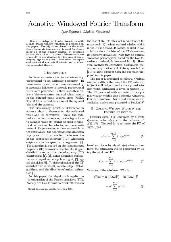 (PDF) Adaptive windowed Fourier transform Ljubisa Stankovic