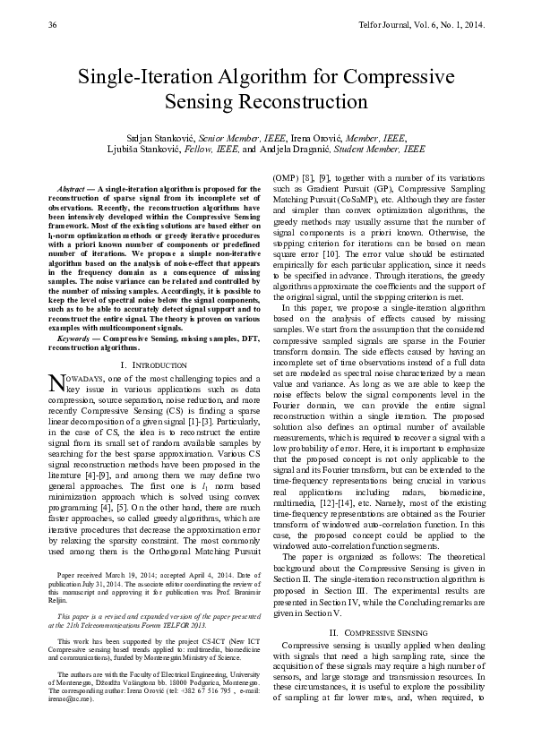 (PDF) Single-iteration algorithm for compressive sensing reconstruction