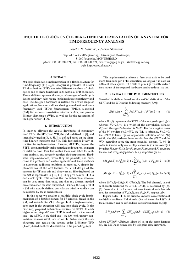 (PDF) Multiple clock cycle realtime implementation of a system for