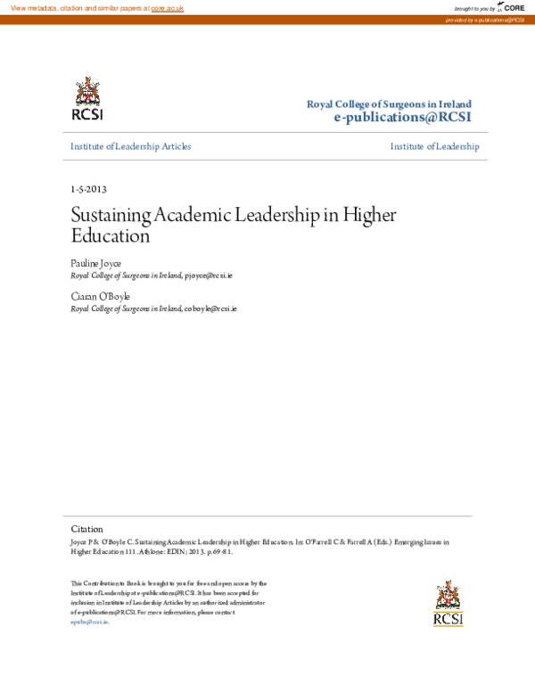 (PDF) Sustaining Academic Leadership in Higher Education