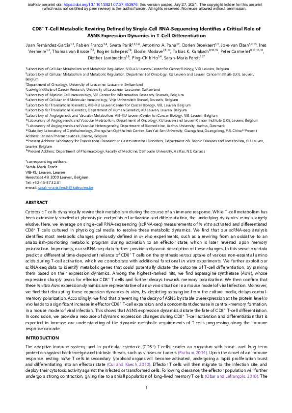 (PDF) CD8+ T-Cell Metabolic Rewiring Defined by Single-Cell RNA ...