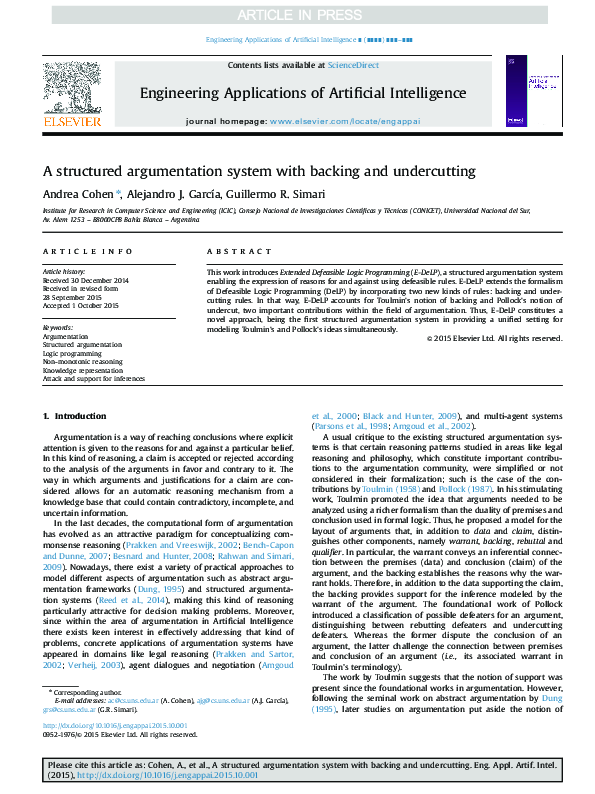 (PDF) A structured argumentation system with backing and undercutting