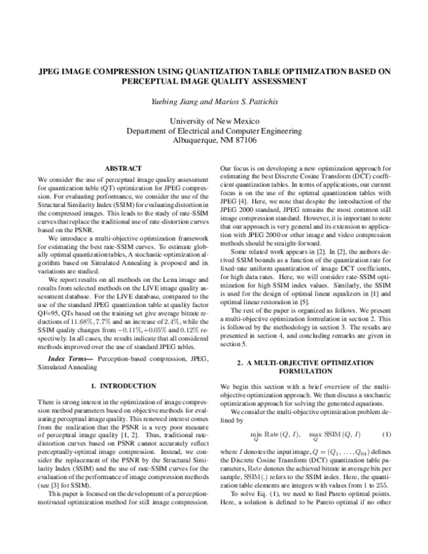 (PDF) JPEG image compression using quantization table optimization ...