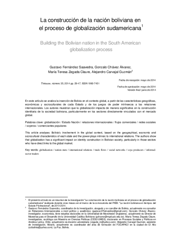(PDF) La construcción de la nación boliviana en el proceso de ...