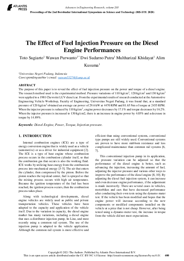 (PDF) The Effect of Fuel Injection Pressure on the Diesel Engine ...