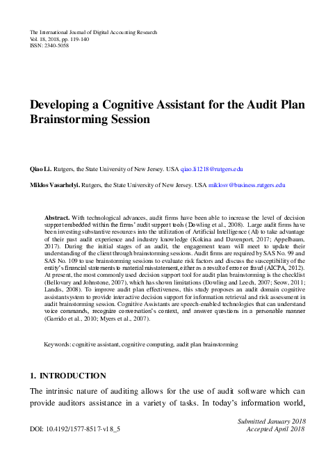 (PDF) Developing a Cognitive Assistant for the Audit Plan Brainstorming ...