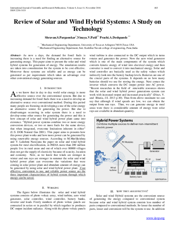 (PDF) Review of Solar and Wind Hybrid Systems: A Study on Technology