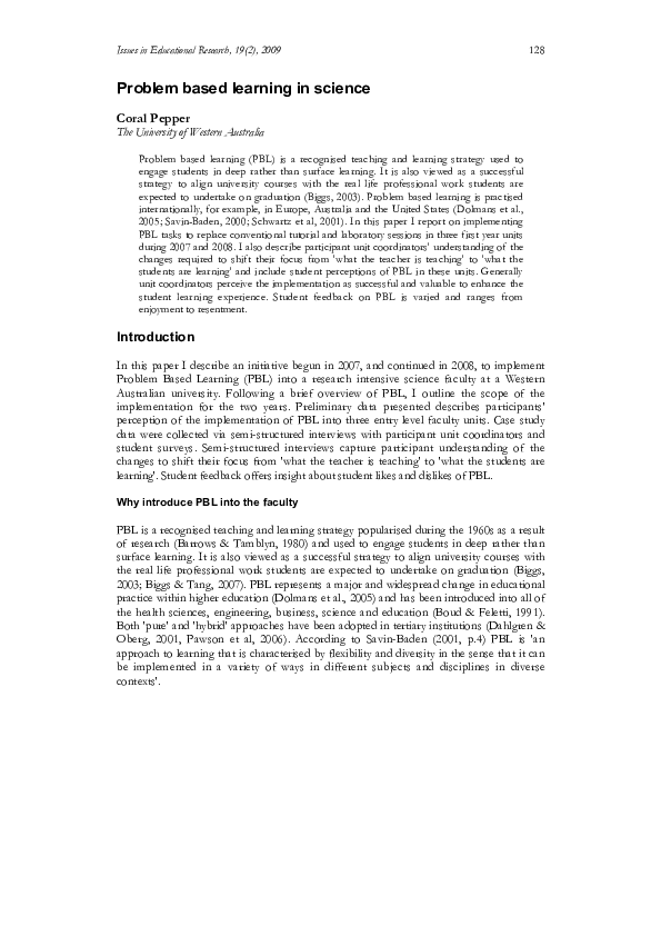 (PDF) Problem Based Learning in Science