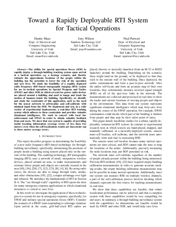 (PDF) Toward a Rapidly Deployable RTI System for Tactical Operations