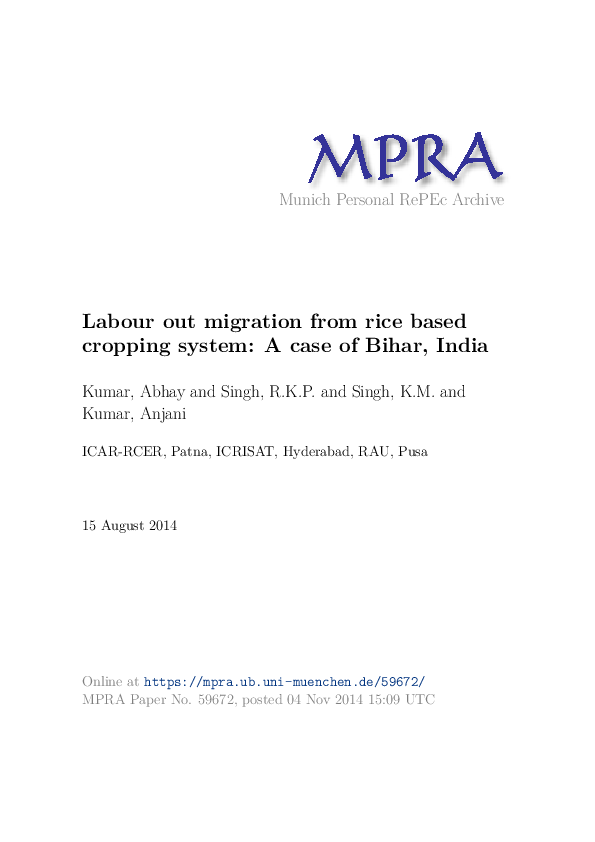 (PDF) Labour Out Migration from Rice Based Cropping System: A Case of ...