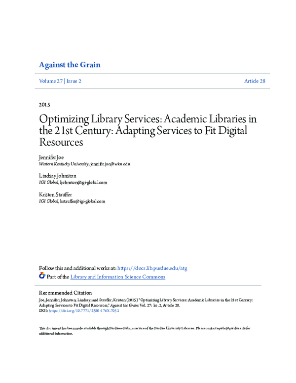 (PDF) Optimizing Library Services: Academic Libraries in the 21st ...