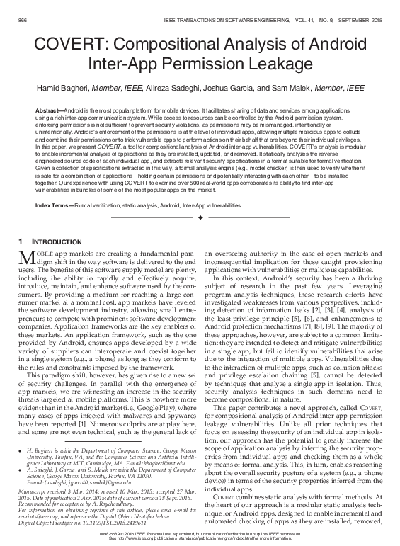 (PDF) COVERT: Compositional Analysis of Android Inter-App Permission ...