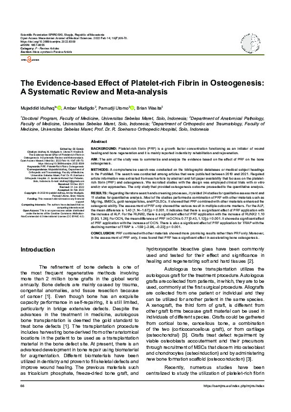 (PDF) The Evidence-based Effect of Platelet-rich Fibrin in Osteogenesis ...