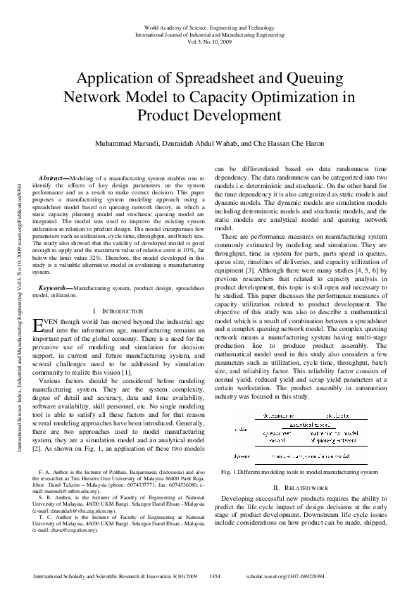 (PDF) Application Of Spreadsheet And Queuing Network Model To Capacity ...