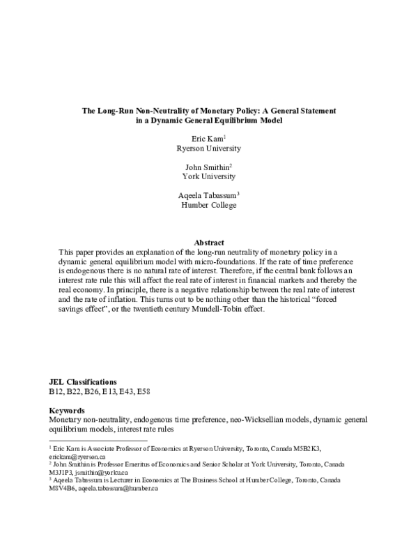 (PDF) The Long-Run Non-Neutrality of Monetary Policy: A General ...