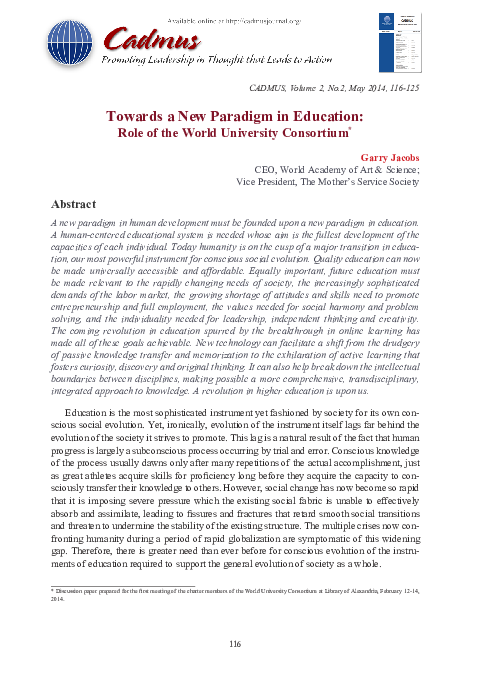 (PDF) Towards a New Paradigm in Education: Role of the World University ...