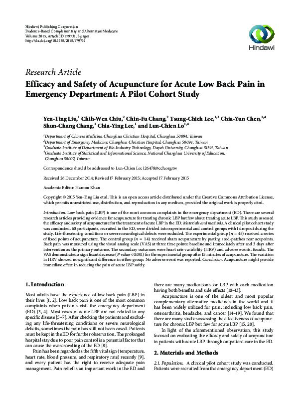 (PDF) Efficacy and Safety of Acupuncture for Acute Low Back Pain in ...