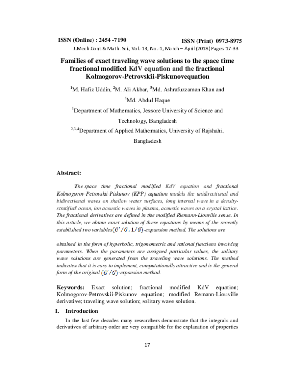 (PDF) Families of exact traveling wave solutions to the space time ...