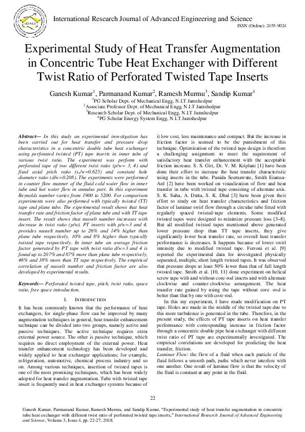 (PDF) Experimental Study of Heat Transfer Augmentation in Concentric ...