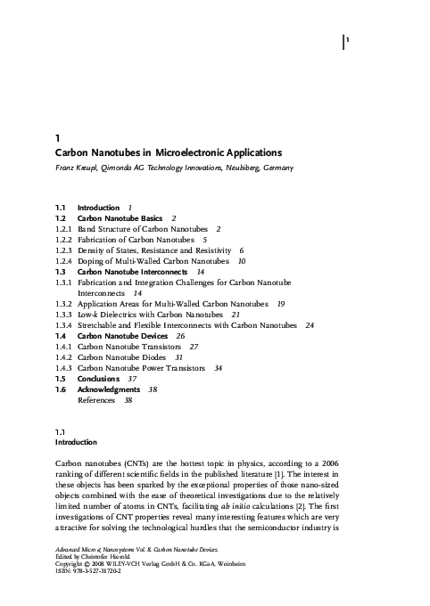 (PDF) Carbon Nanotubes in Microelectronic Applications