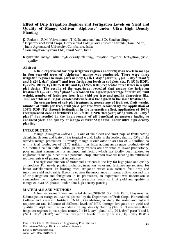 (PDF) Effect of Drip Irrigation Regimes and Fertigation Levels on Yield ...