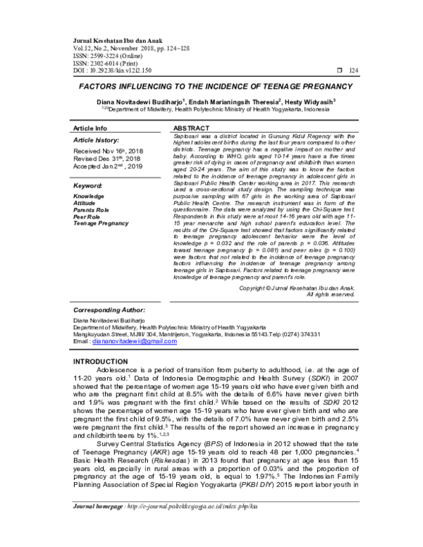 (PDF) Factors influencing to the incidence of teenage pregnancy