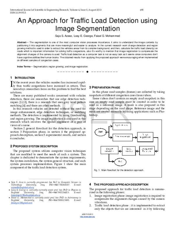 Pdf An Approach For Traffic Load Detection Using Image Segmentation