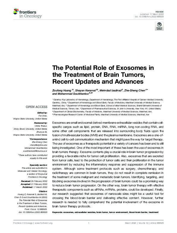 (PDF) The Potential Role of Exosomes in the Treatment of Brain Tumors ...