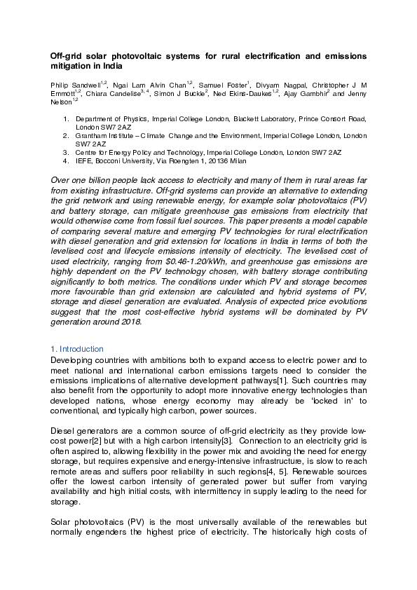 (PDF) Off-grid solar photovoltaic systems for rural electrification and ...