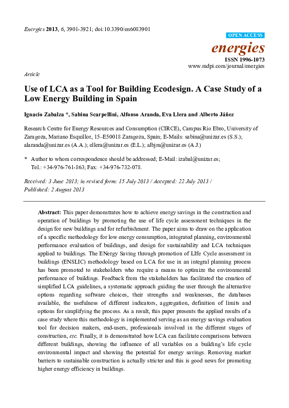 (PDF) Use of LCA as a Tool for Building Ecodesign. A Case Study of a ...