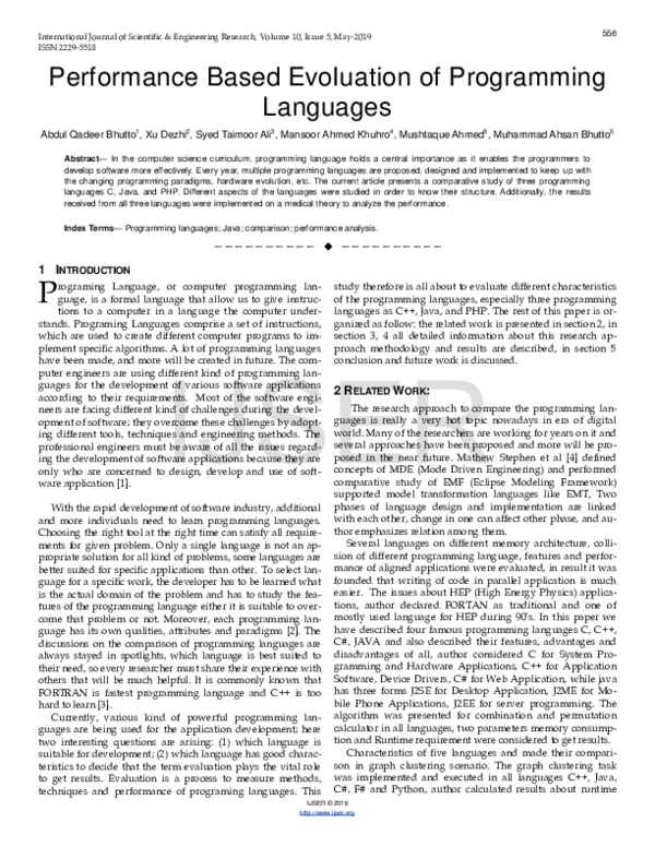 (PDF) Performance Based Evoluation of Programming Languages